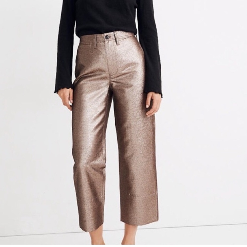 Madewell Rose Gold Metallic Slim Emmett Wide-leg Crop Pants